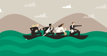 business people rowing boat