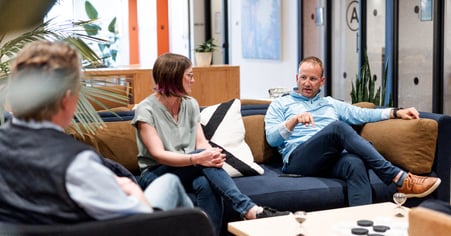 Pioneer team interacting and brainstorming