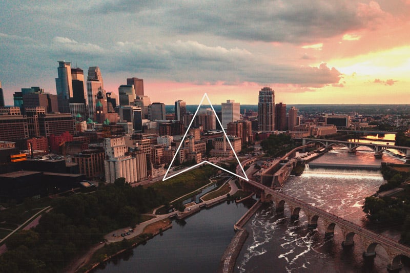 An aerial view of Minneapolis, MN.