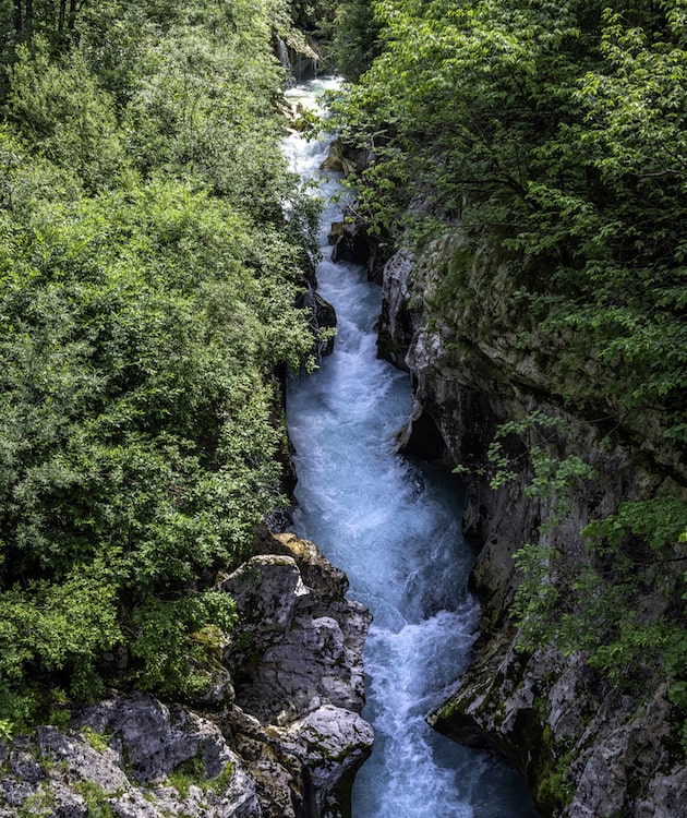 A stream making its way down a rocky hillside.